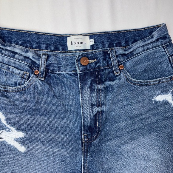 Bohme Denim Shorts Women's Size 27 Blue Distressed Ripped Raw Hem High‎ Rise - Picture 2 of 7